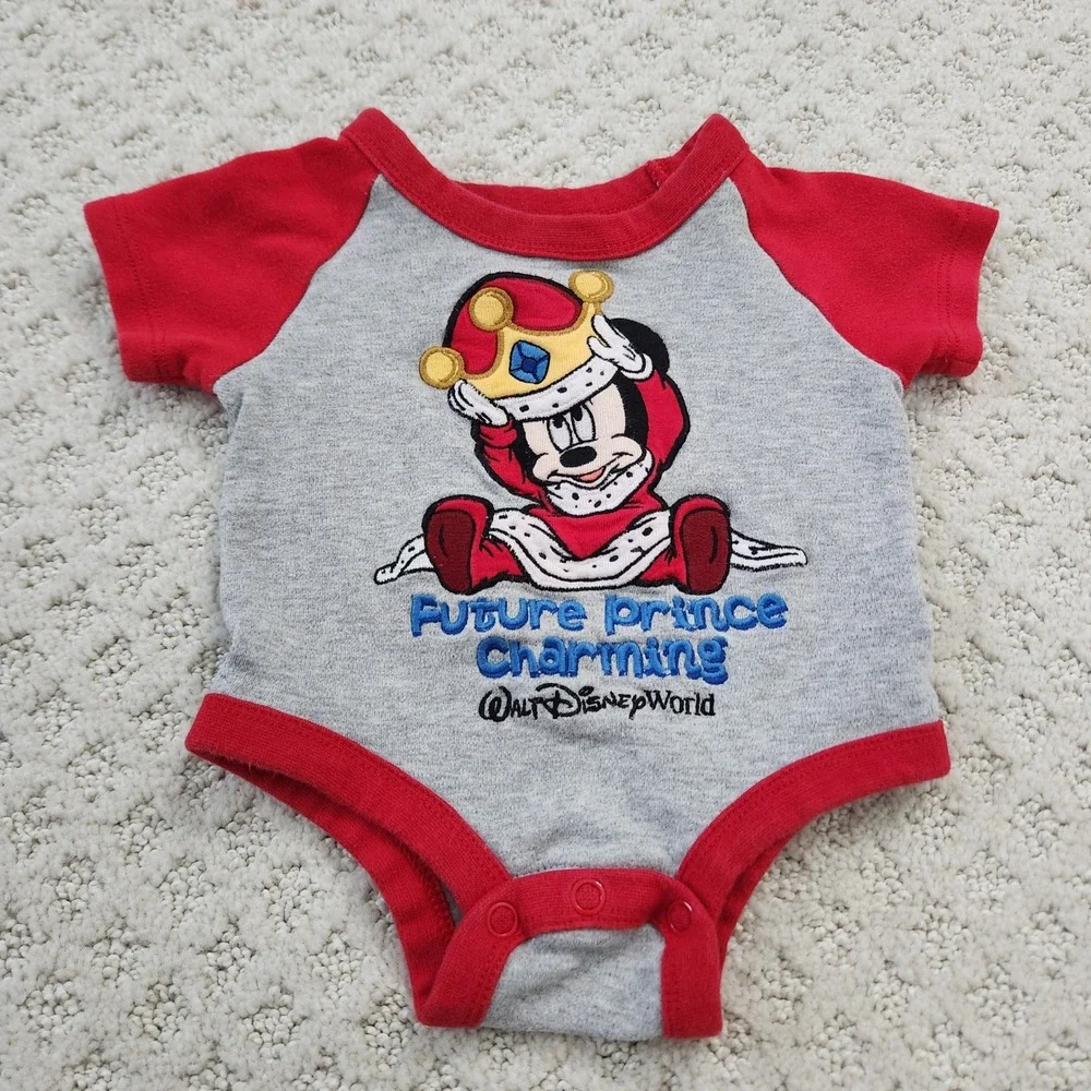 Disney Parks Mickey Mouse Future Prince Charming Bodysuit Red Gray size 3M